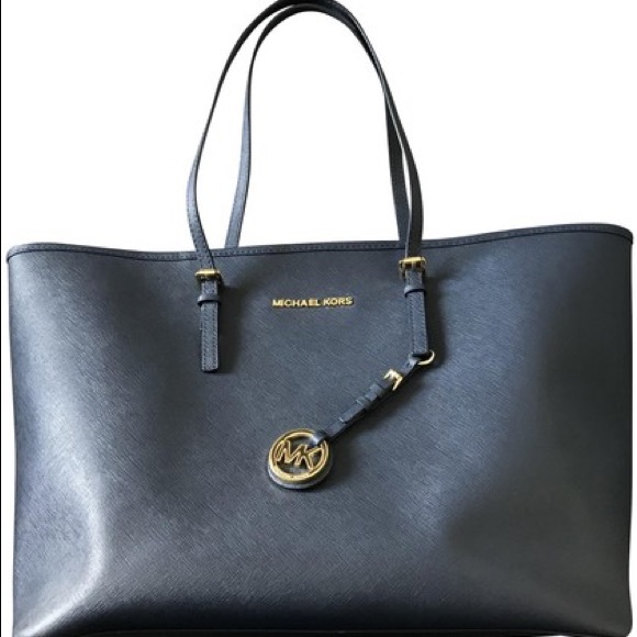 NWT Michael Kors Navy Jet Set Medium Leather Tote - Picture 3 of 7